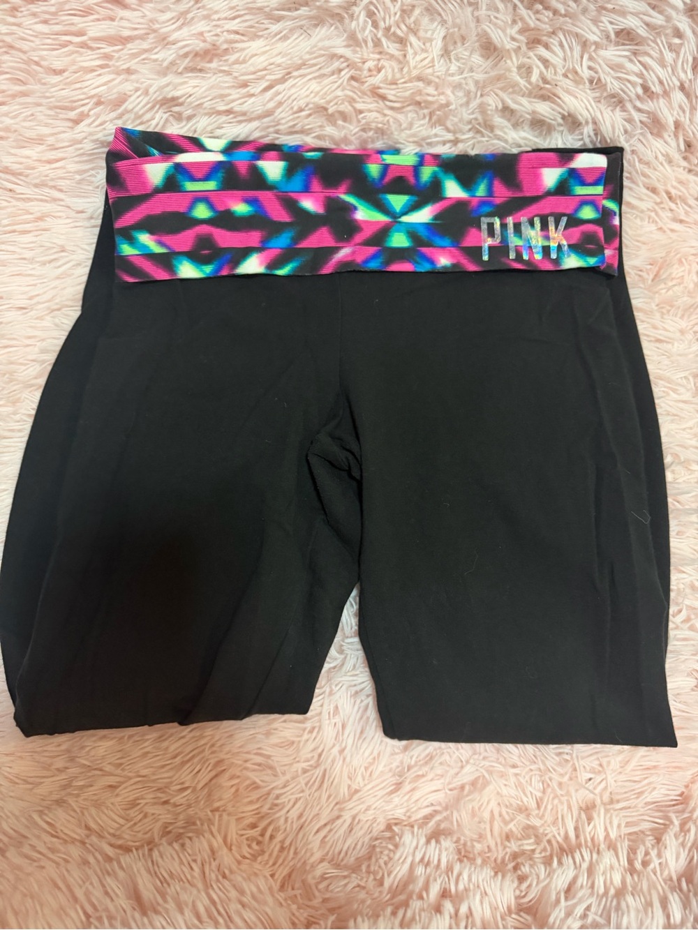 NWOT Pink Victoria Secret Women's Black fold over with Neon Pattern Waistband